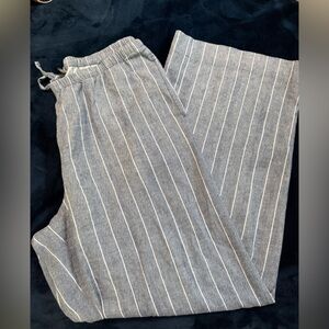 a new day Blue Striped Wide Leg Linen Blend Pants